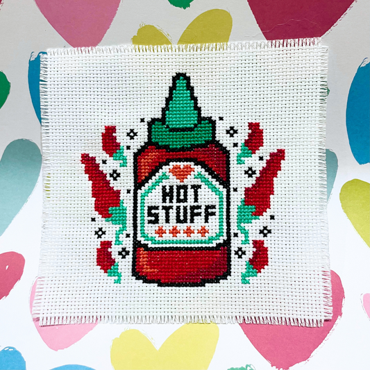 Hot Stuff Spicy Pepper Sauce Cross Stitch  - PDF Instant Download Cross Stitch Pattern